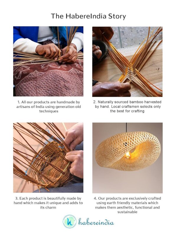 Habere India-All the Cultures Fabricating India Bamboo Lampshade | Bamboo Pendant Lights | Boho Lampshade | Cane Lampshade | Rattan Lamp Shade | Wicker Lamps (Length 60 CM, Width 41 CM, Height 22 CM) - Image 8