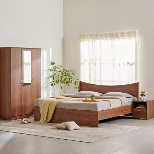 Home Centre Helios Alton Queen Bed with Bedside Table and 3-Door Wardrobe