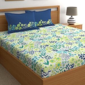 Home Ecstasy 100% Cotton Value King Bedsheet with 2 Pillow Covers - (Size 87 x 108 inches, 140 TC, Colour - Blue)
