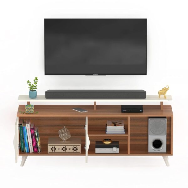 BLUEWUD Skiddo Engineered Wood TV Entertainment Unit Set Top Box Stand/TV Cabinet with Shelves for Books & Décor Display Unit Bed Living Room Upto 55 Inches - DIY (Walnut & White) - Image 3