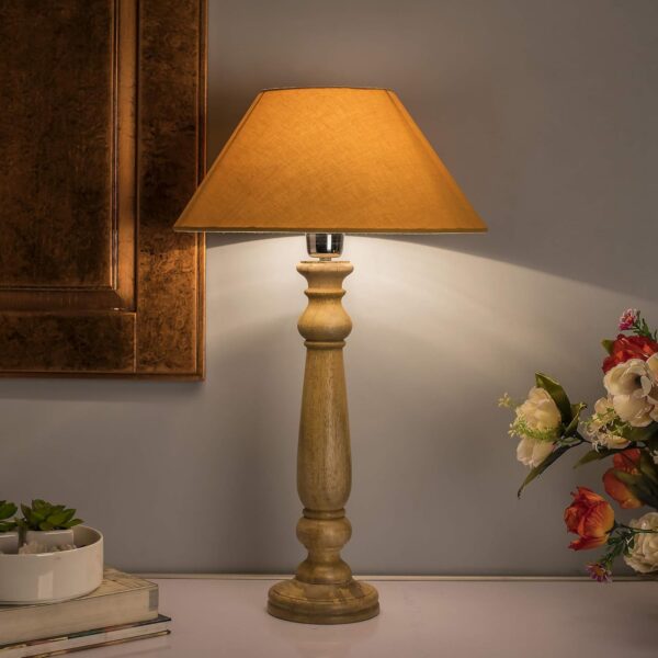 Homesake ® Mabel Rustic Wood Table Lamp with Golden Shade - Beige