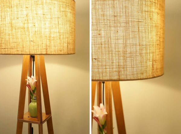 Crosscut Furniture Wooden Floor Lamp with Shelf (Natural Jute). LED Bulb Included - Image 6