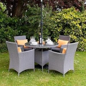 ZEROLINE D-43 4 Chairs 1 Table Set Wicker Patio Furniture Sets 4 Chair and 1 Table for Garden Balcony Bedroom Outdoor Indoor (Grey_Yellow)