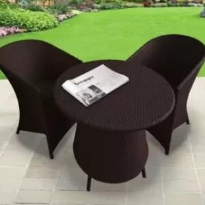 ANAND INDIA GROUPS Patio Set Garden Patio Seating D-15 Table and Chair Set Rattan Wicker Coffee Table Set Furniture with 1 Table and 2 Chairs for Indoor Outdoor(Black_Red-2+1)
