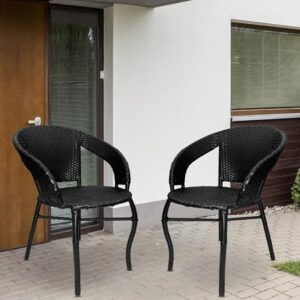OUTAREA Patio D-12 2 Chairs Set Wicker Furniture Sets (2 Chair Only) for Indoor||Outdoor||Garden||Balcony||Bedroom||Powder Coated||Frame Uv Protected(Black)
