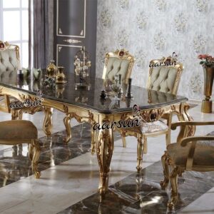 Aarsun 6 Seater Classic Dining Set in Royal Finish | Dining Room Furniture in Teak Wood | Dining Table