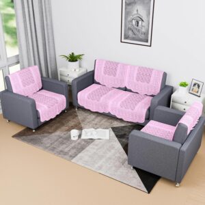 Kuber Industries Sofa Cover | Net 2+1+1 Seater Sofa Slip Cover Set | Couch Sofa Cover Set | Sofa Cover for Home | Sofa Slipcover Set | Sofa Cover for Living Room | Zig Zag Printed | Pink