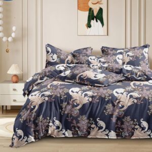 THE HOME STYLE 300 TC Cotton Feel Glace Cotton Elastic Fitted Printed King Size Double Bed Bedsheet with 2 Pillow Cover Fits Upto 8 Inches Mattress (72"x78", Bronze Midnight)